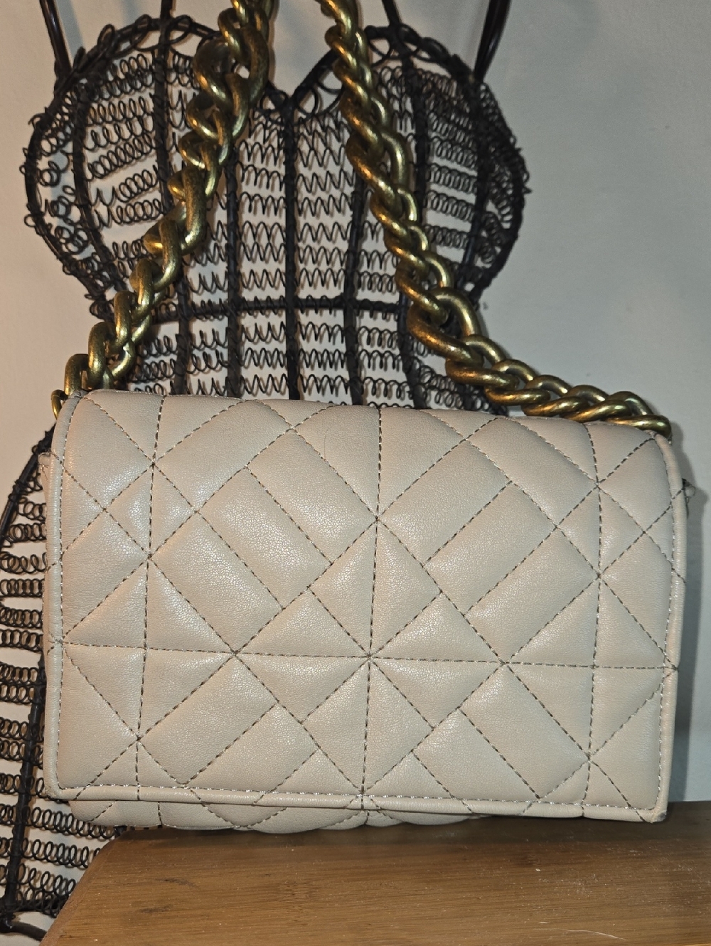 ZARA Quilted Beige Chain-Handle Shoulder Bag